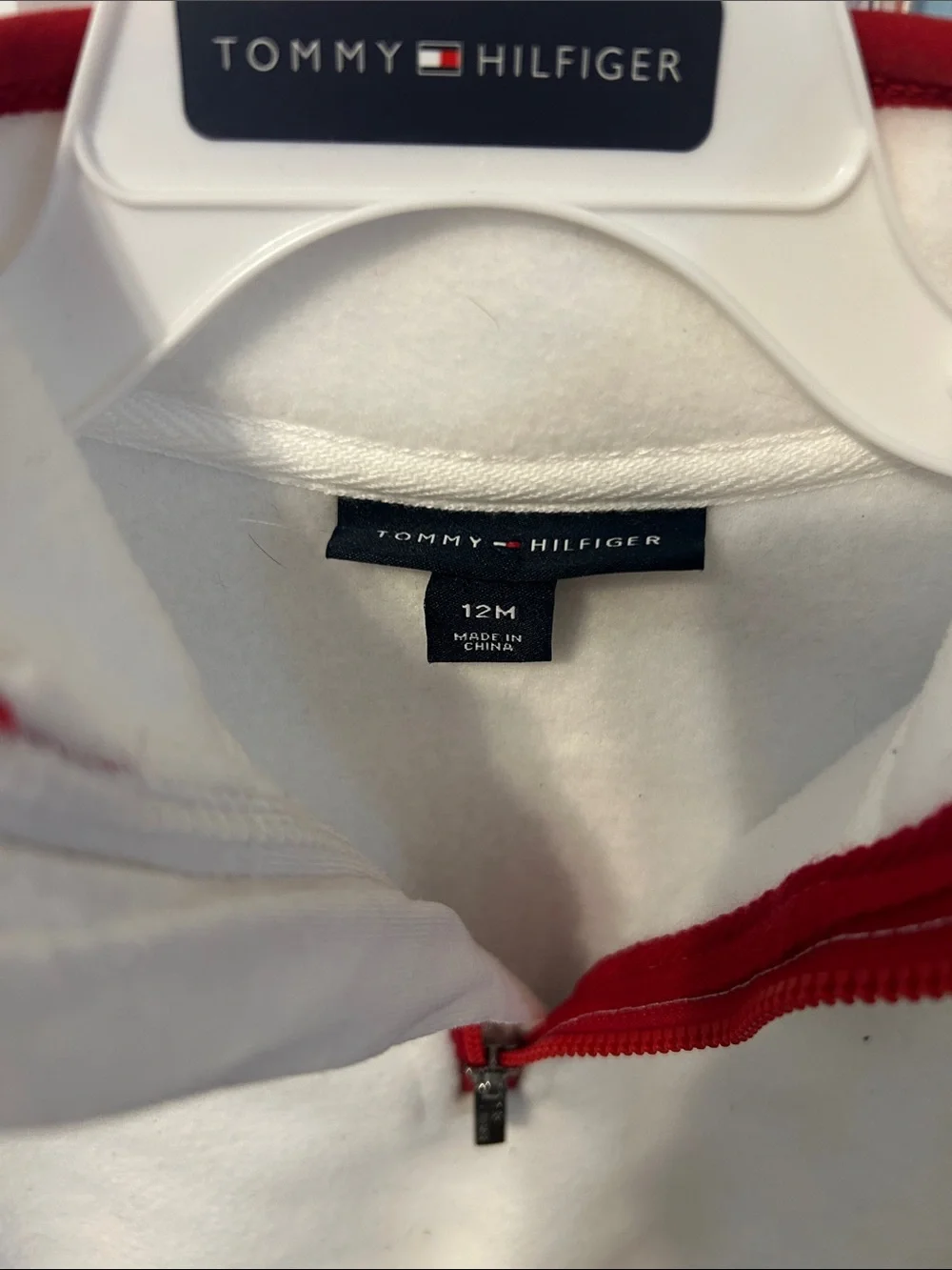 Tommy Hilfiger White Fleece Half-Zip Pullover with Red Trim